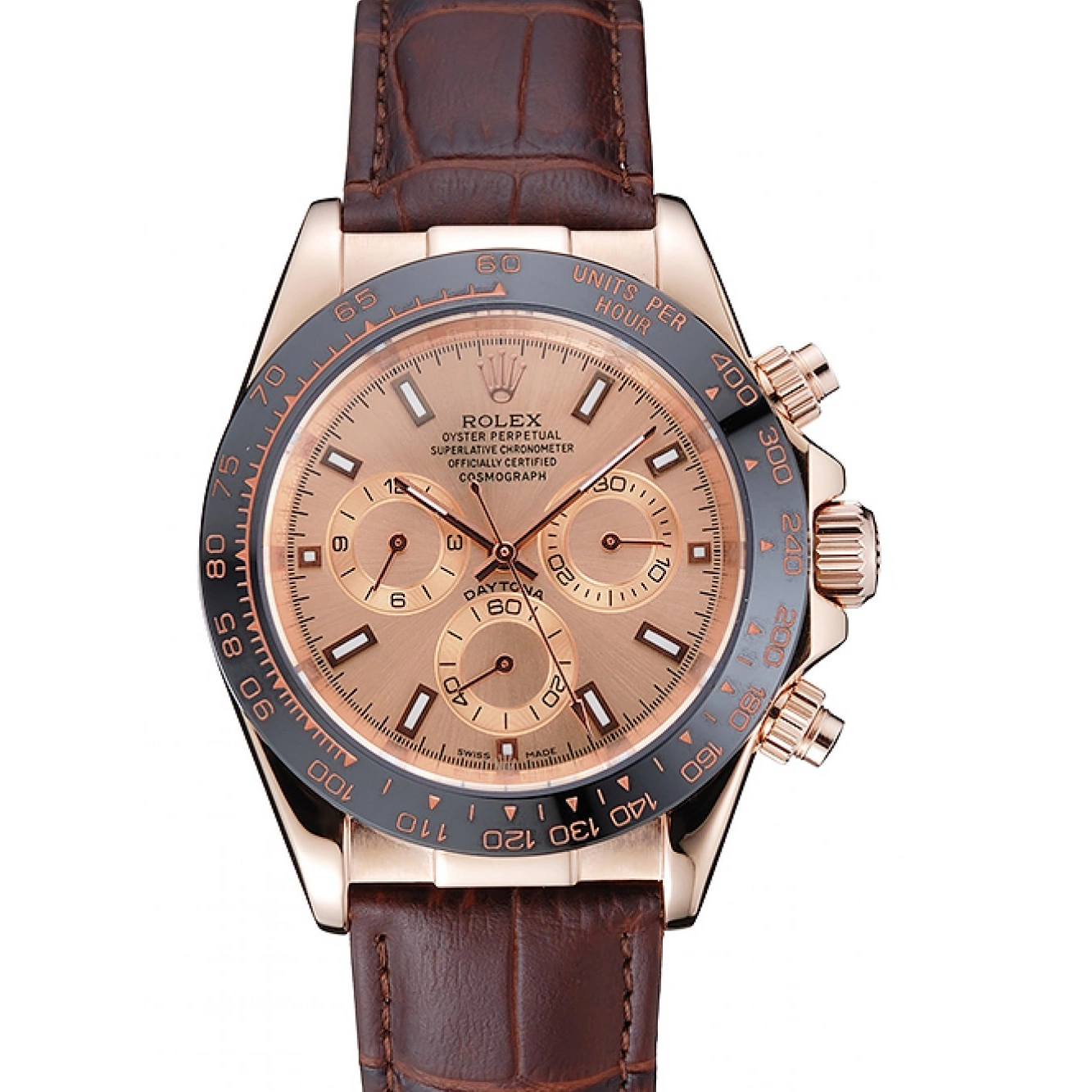 Aaa replica watch Daytona 1454243 Dial Rolex Case Rose Brown Brown Leather Bracelet Cosmograph Gold 0518